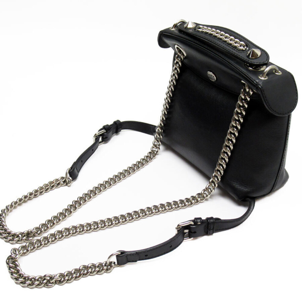 Fendi Shoulder Silver Black Leather Bag Metal Backpack